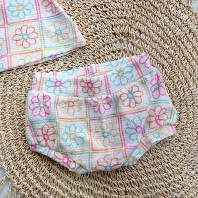 Conj. Blusa, Short e Faixinha de Cabelo Florzinhas - Areia